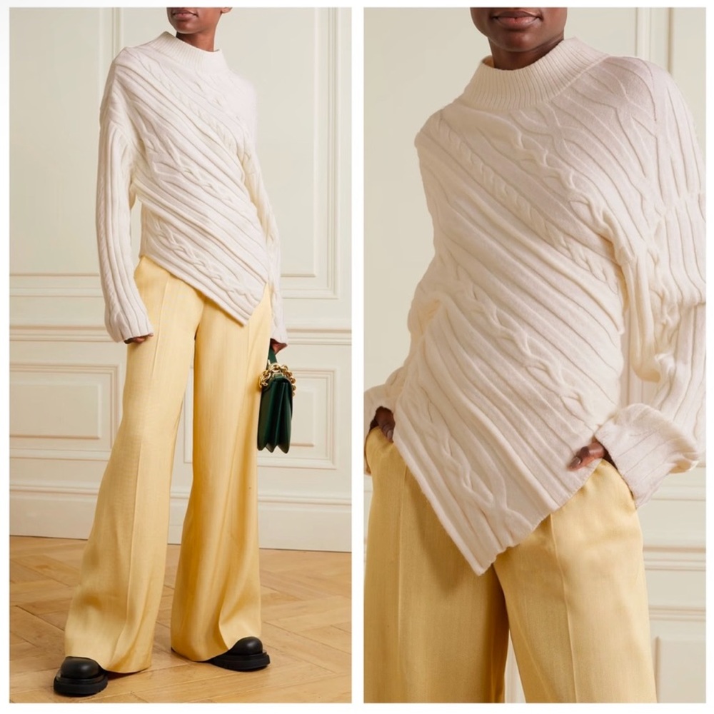 Proenza Schouler Bias Cable Asymmetrical Cream Sweater